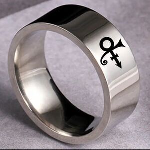 Prince Black Symbol Ring Love Purple Rain Music Artist Silvertone‎ Unisex Sz 8